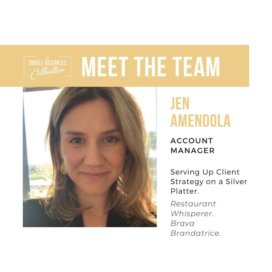 MEET THE TEAM! Continuing with our introductions of amazing talent here at SBC, meet... Jennifer Amendola!
Jen is an Account Manager at The Small Business Collective. After working in marketing for over a decade across the retail, restaurant, and CPG