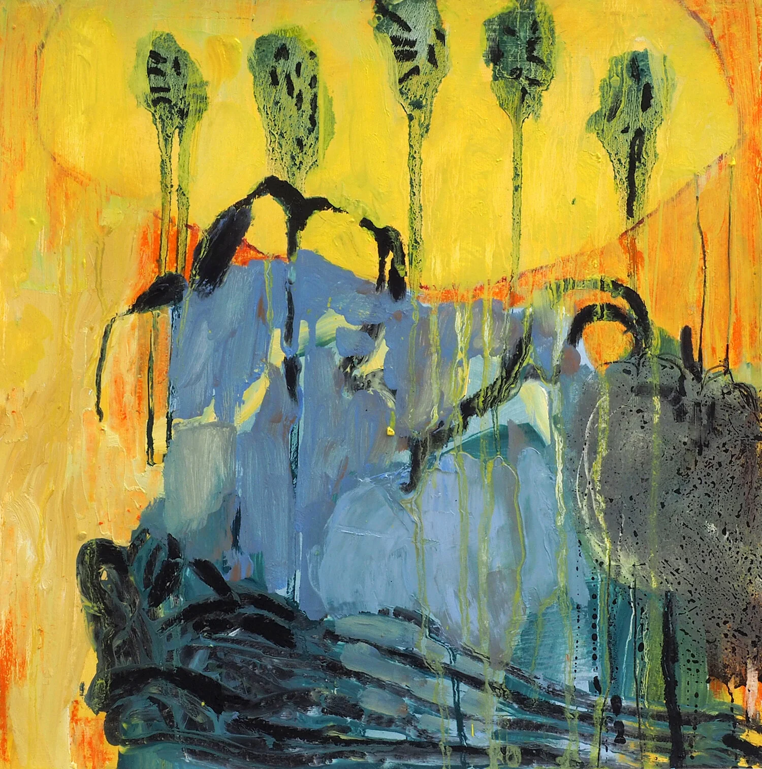 Fragile Island 5, Oil and mixed media on paper, 2020, 42 x 42 cm (SOLD)