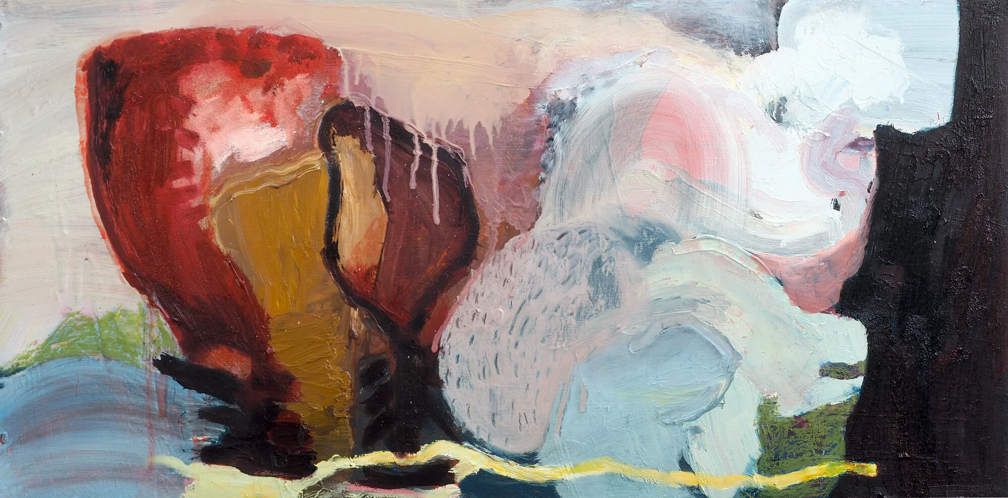 A Beautiful Breach, Oil and mixed media on board, 2020, 30 x 60 cm