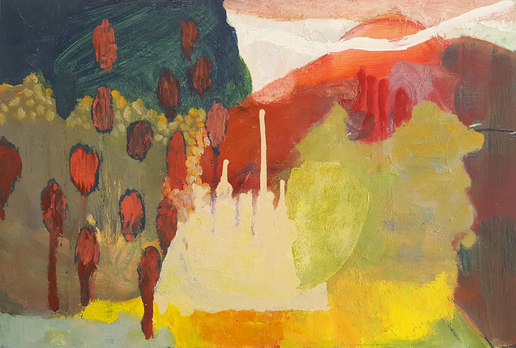 End of Day, Oil and mixed media on board, 2020, 30 x 45cm (SOLD)