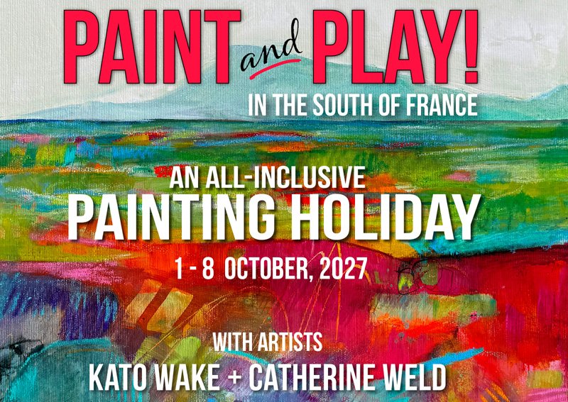 Paint and Play in France front of postcard