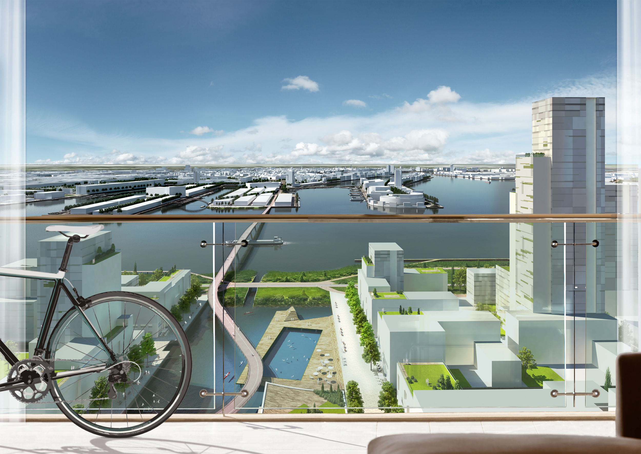 render park from tower view  for Sluisbuurt Amsterdam a vertical neighborhood with highrise a waterfront development by BurtonHamfelt Urban Architecture