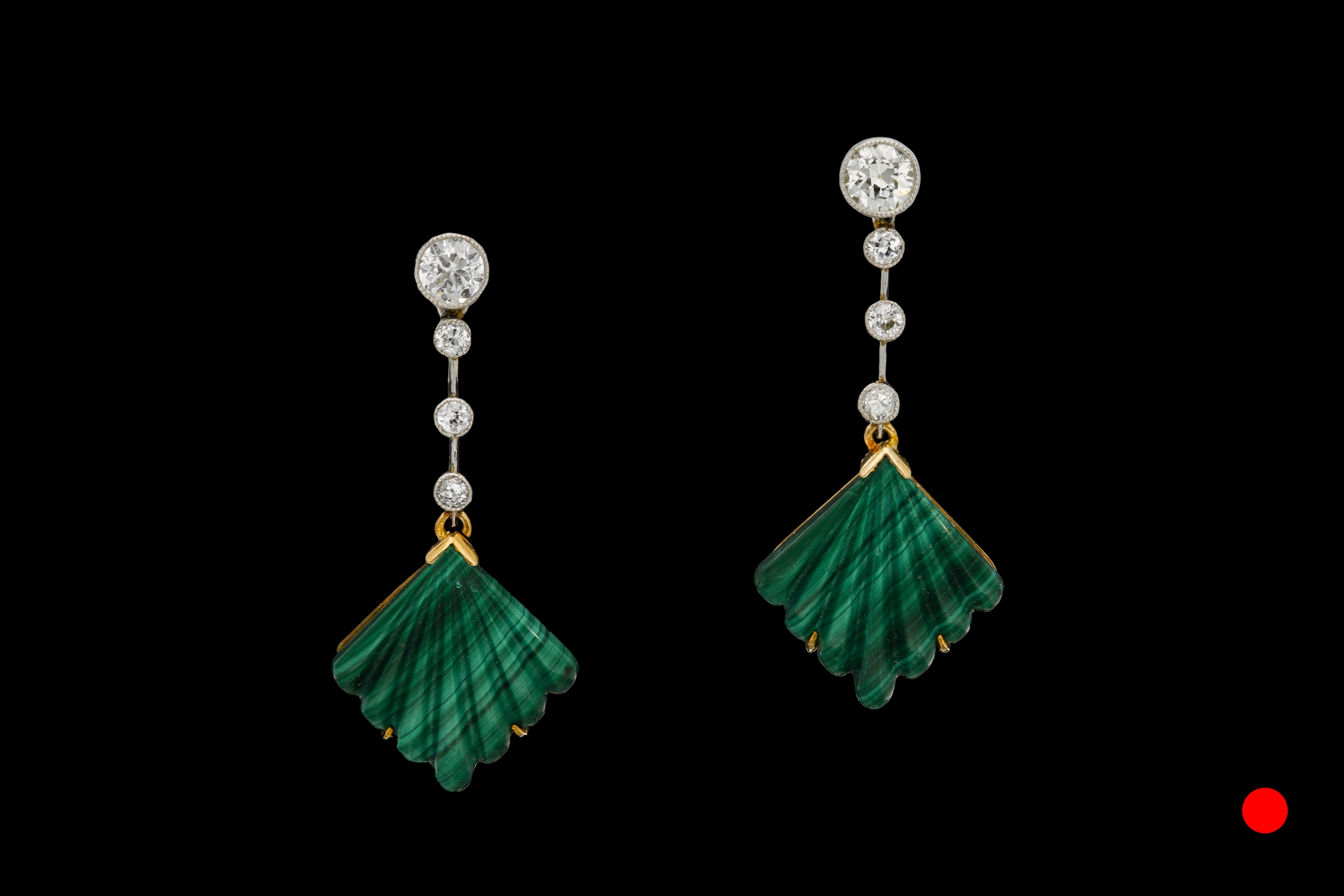 A stunning pair of Art Deco malachite and diamond drop earring set | £4200