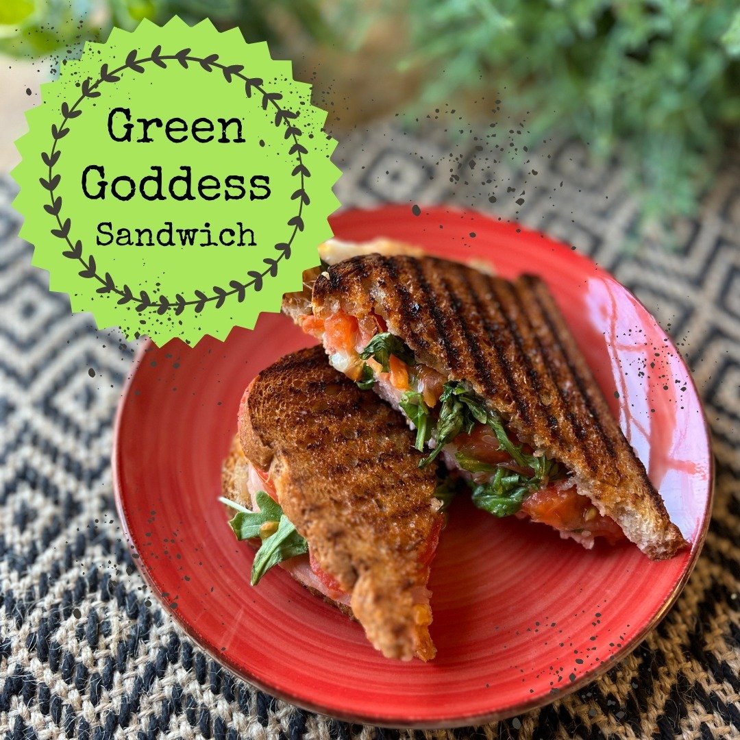 Our ***NEW*** Sandwich Special
of the Week is the Green Goddess!!
With Roasted Red Tomatoes, Caramelized Onions, Kale Crisps, Melted Mozzarella and Housemade GREEN GODDESS Dressing, it is the perfect lunch choice!! 
(Optional GLUTEN FREE) 
See you so