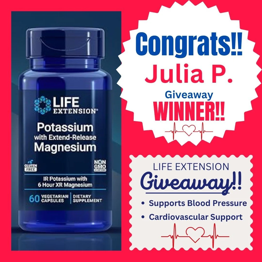 CONGRATS!! to Julia P. who is our
LIFE EXTENSION Giveaway Winner!!
Stay tuned for our next GIVEAWAY!! 
Hint . . . it's CHEWABLE!!!!!! Coming Soon!!!❤️

#giveaway # lifeextension #potassium #magnesium #bloodpressuresupport #cardiovascularsupport #warr