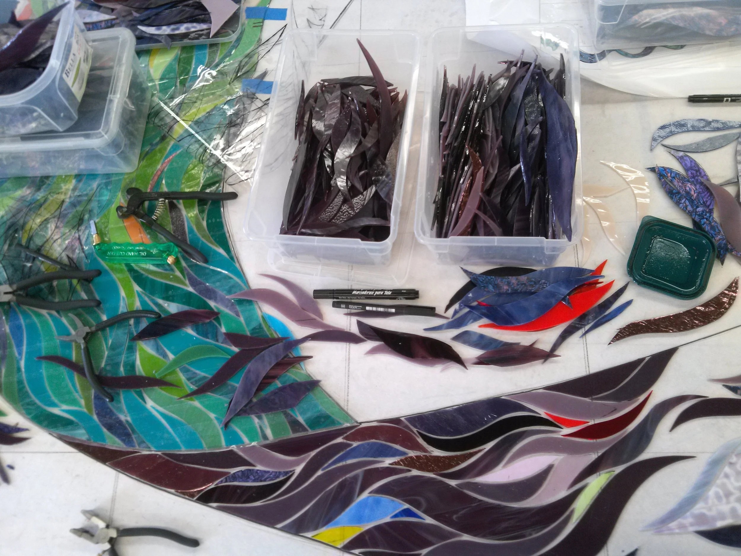 Making ribbons in the studio for The Max Myers Rec Center. Workstation detail, photo by Jenny Lee Maas