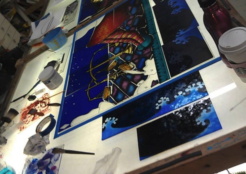 JBJ Soul Home project; Behind the scenes; My workstation. Sandblasting & oil painting. Photo by Jenny Lee Maas