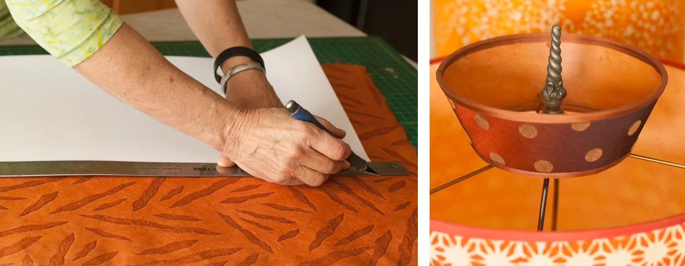 Susan Icove cuts handmade paper to create one of her signature lampshades.