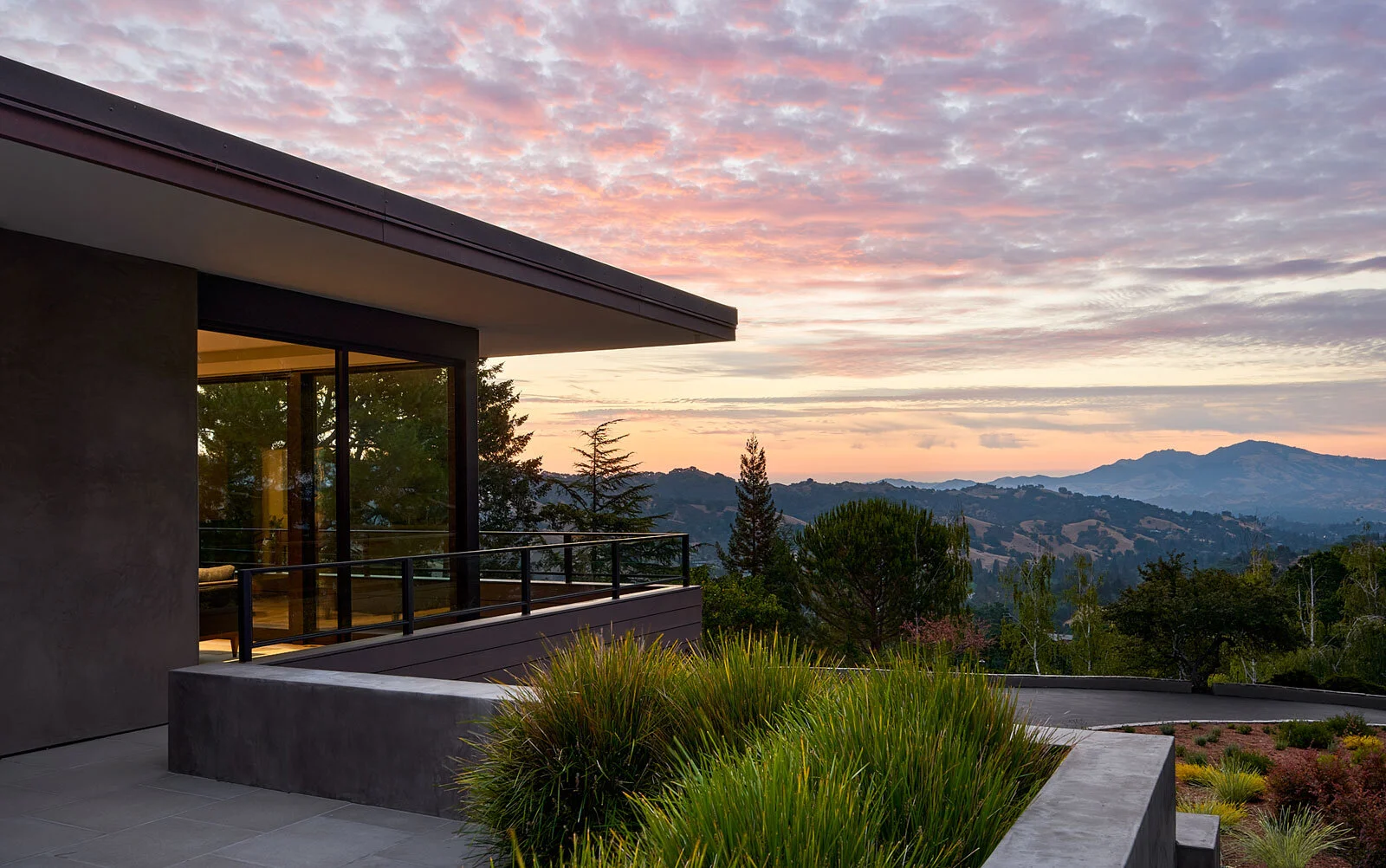 Mid-century modern home renovation with balcony and view of Mount Diablo in Lafayette, California