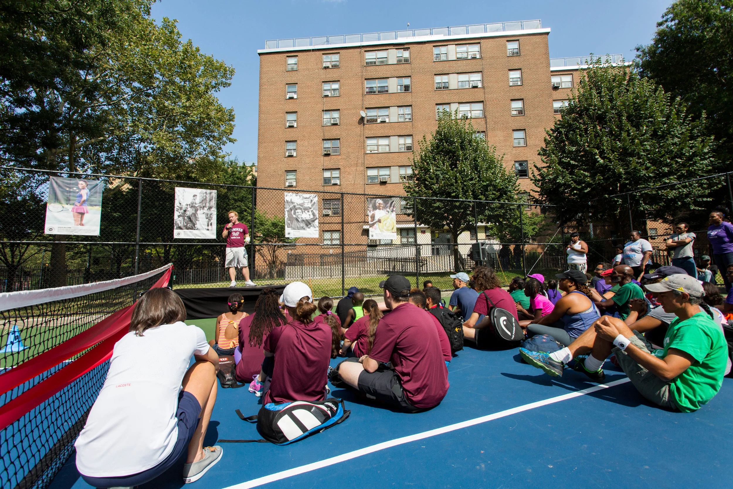 Founder Michael McCasland gives opening speech at Sumner Tennis Court.