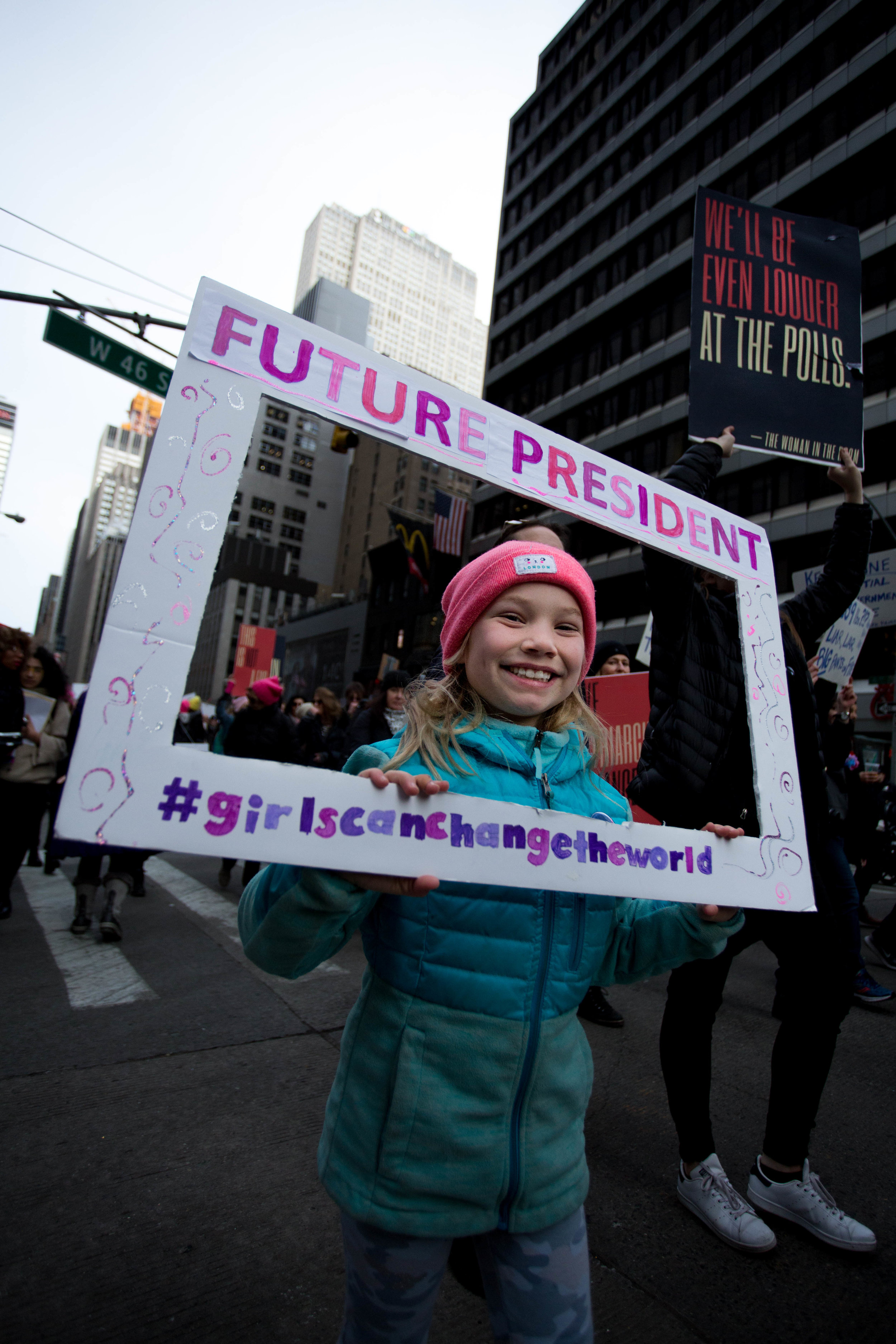  Lucy Adams, eight-year-old, participates in the Women's March 