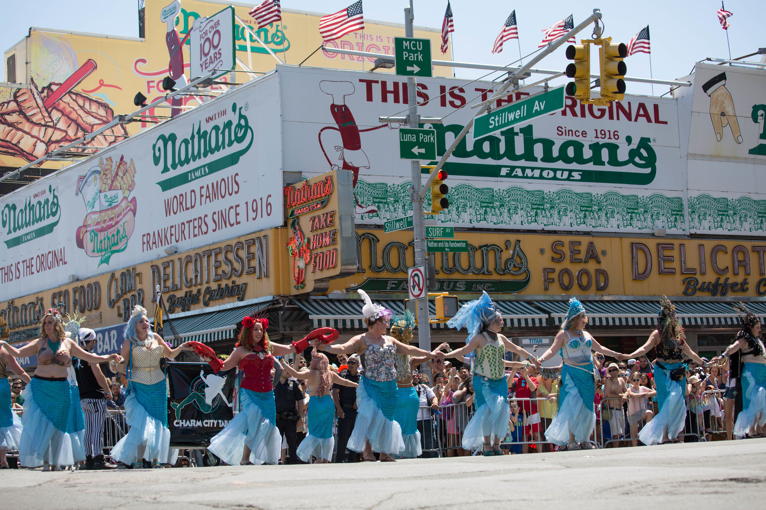  Sea creatures march down Surf Ave at Coney Island's 36th anual Mermaid Day Parade, on Saturday June 16, in New York. Photo: Wes Parnell 