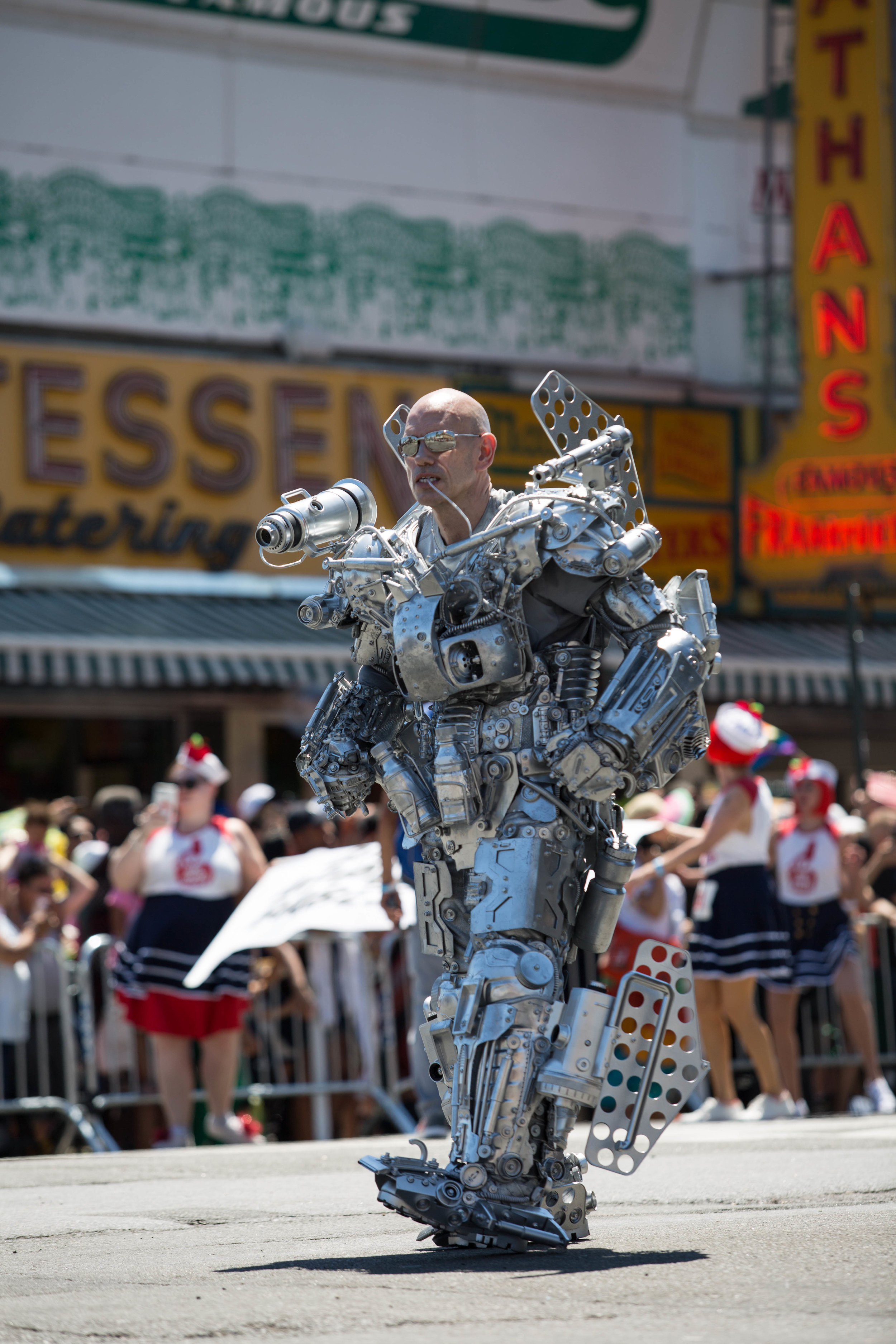  A killer robot joins Coney Island's 36th anual Mermaid Day Parade, on Saturday June 16, in New York. Photo: Wes Parnell 
