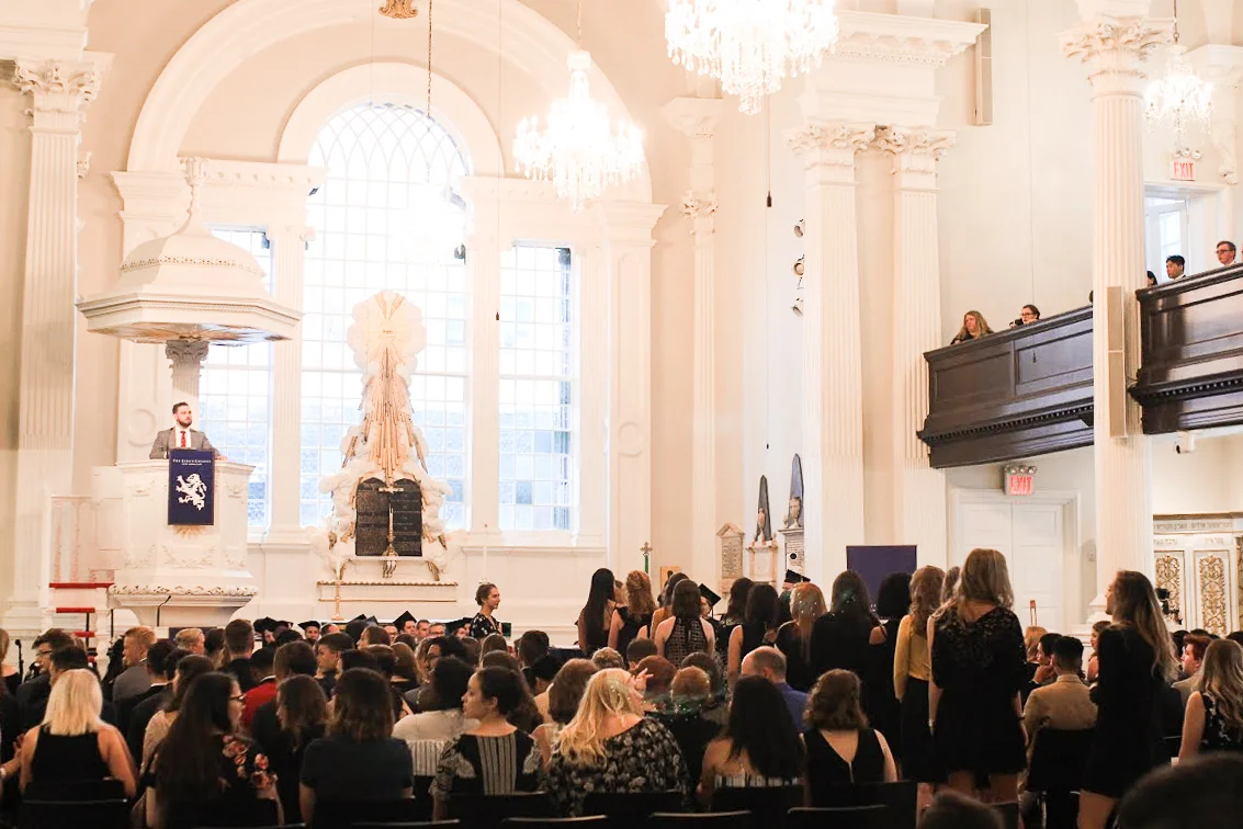 Student Body President Brandon Smith addresses the freshman class at St. Paul's Cathedral. || Photo Credit: Gabriela Kressley
