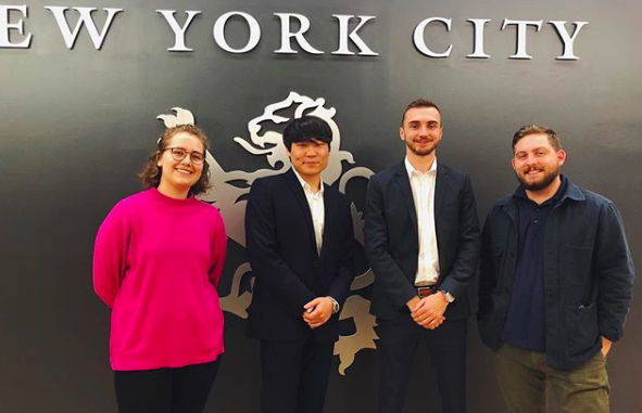 Co-founders of the Investments Club, Josh Kim and Michael Huber, stand in between the Director of Student Orgs Anna Wood and Student Body President Brandon Smith. || Photo credit to @tkccouncil instagram page.