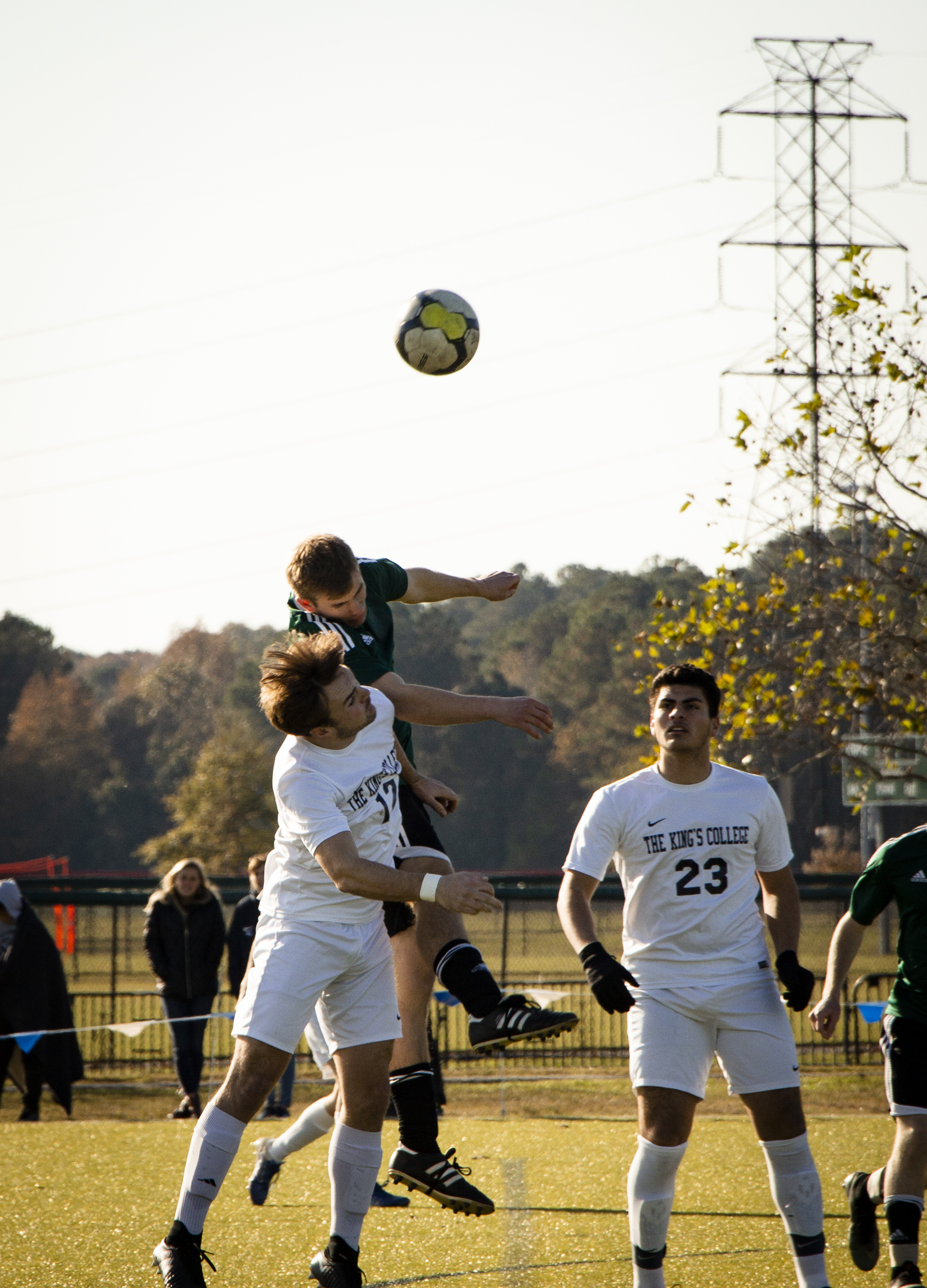 Freshmen Isaiah Williams and Diego Herrera go after the ball at the SUNY ESF game. || Photo credit to Bernadette Berdychowski.