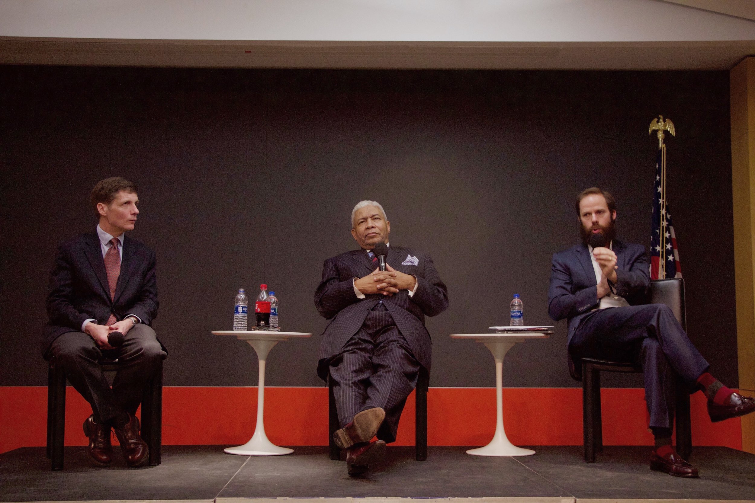 Reverend Eugene Rivers, Dr. Paul Mueller, and Dr. David Tubbs at the “Difficult Discussions” on Feb. 21, at The King’s College. || Photo credit to Brendan Bell.