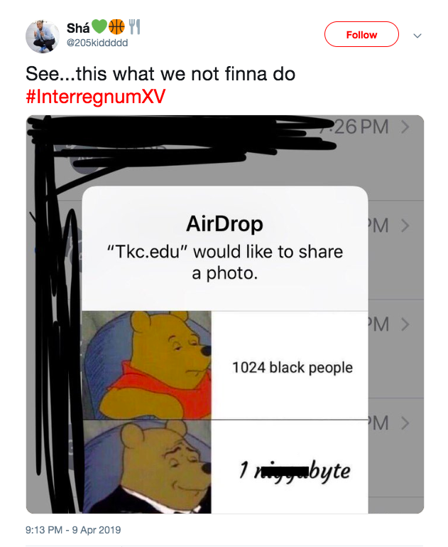 Sha Sanders tweeted out the photo that was airdropped to her friends, condemning the actions. (Crude words were covered by the EST)