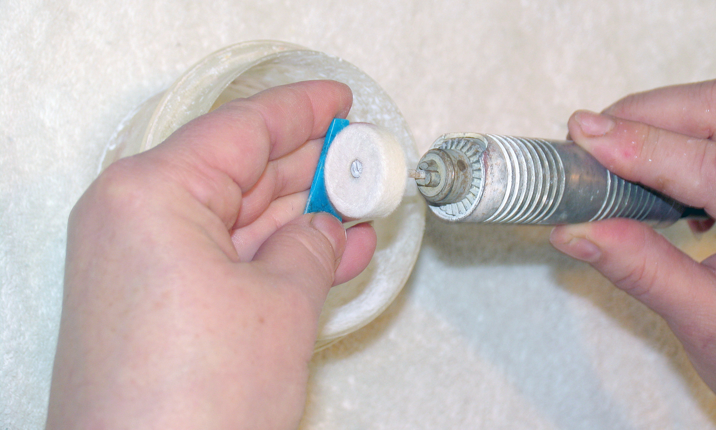 Some pieces require an additional polish using a metal oxide polish and felt wheel