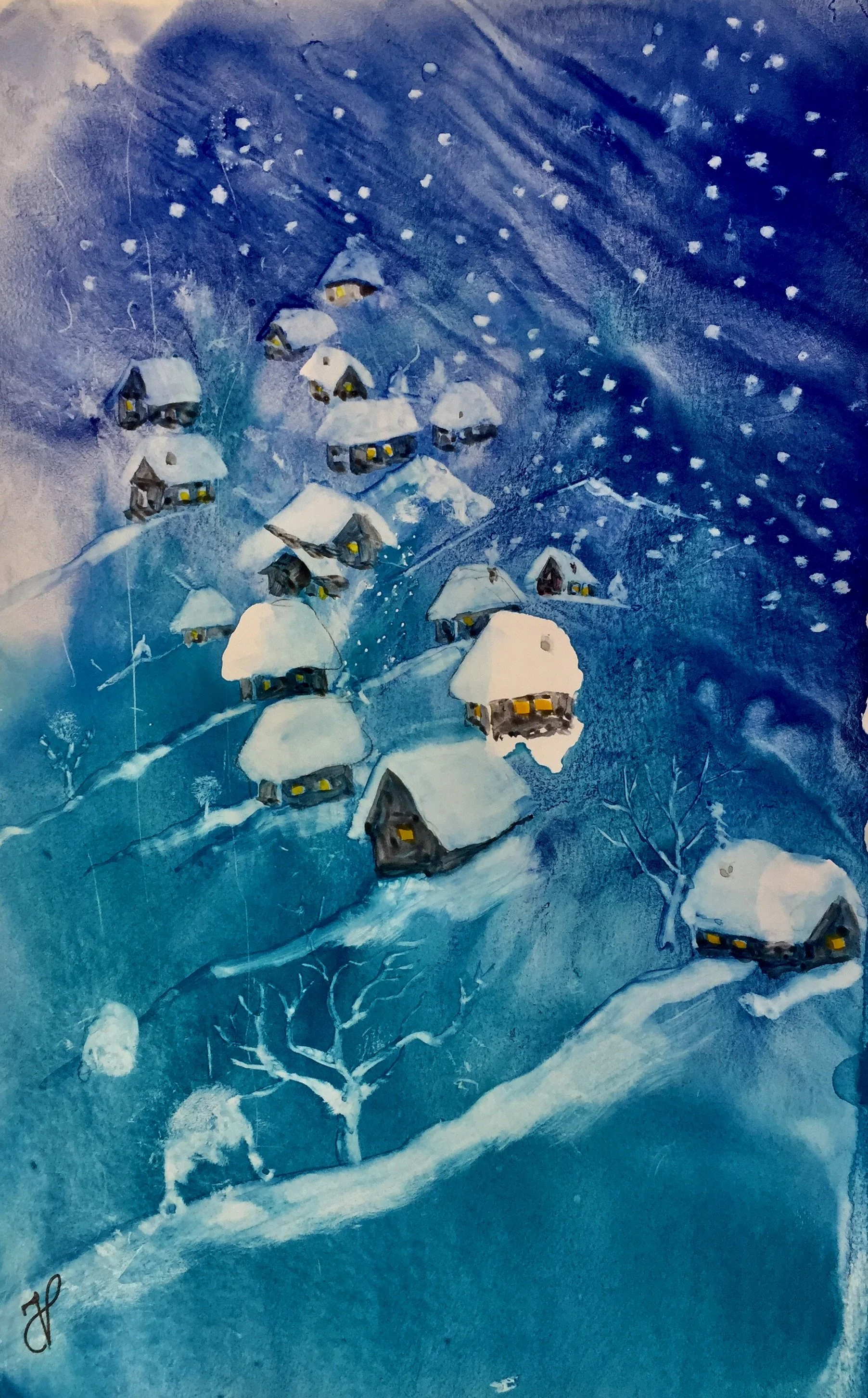 Liniştea nopții-doar fulgii o tulburǎ