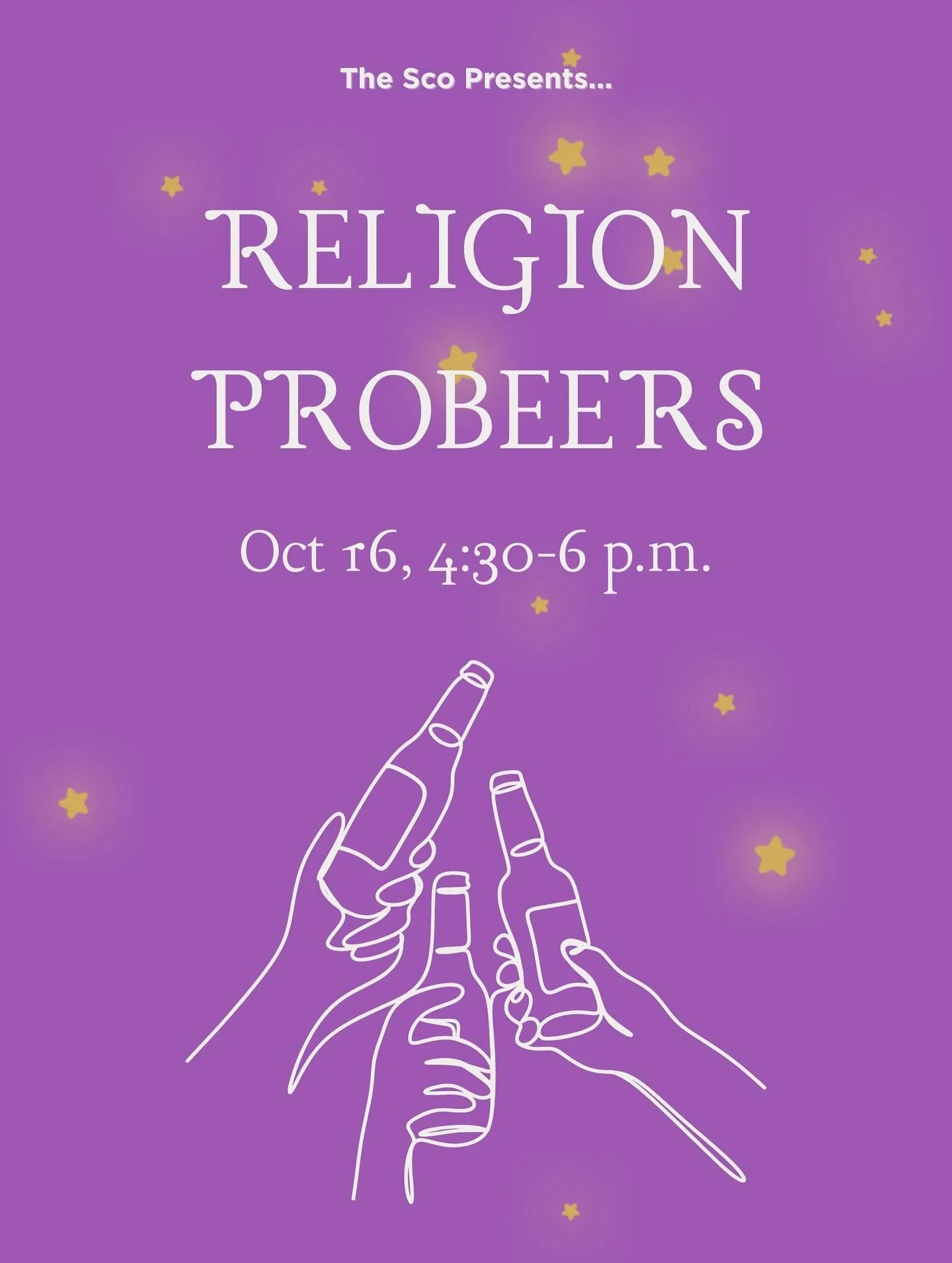 Join us this Thursday for Religion Professor Beers, happening at the Sco from 4:30-6! We have popcorn, games, and more🍻🎯🍿🎱
