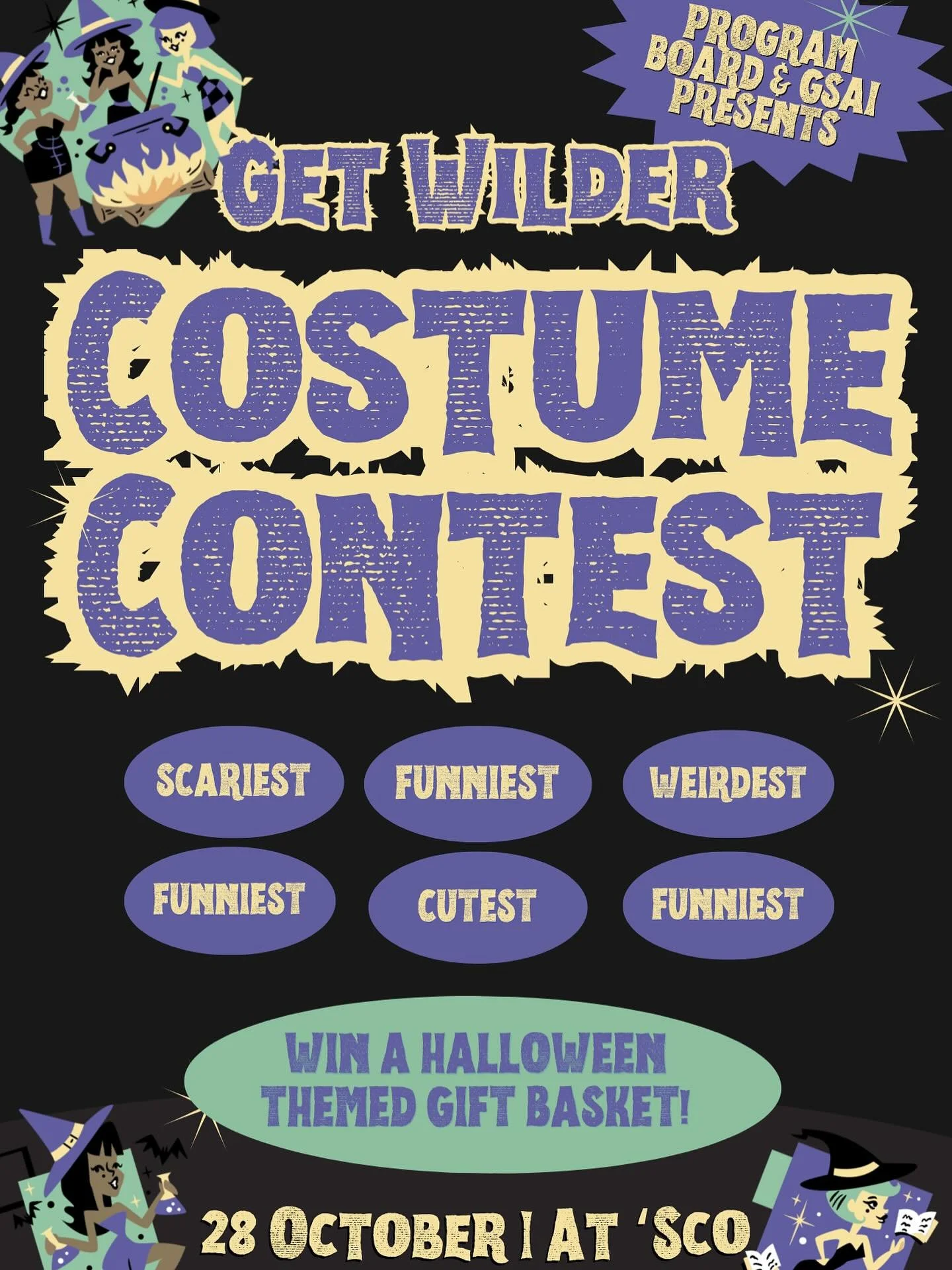 We&rsquo;re having a COSTUME CONTEST from 7-8 PM at the Sco on October 28th!! Scary, cute, weird, funny: the world is your oyster. There will also be the chance to win a Halloween themed gift basket!