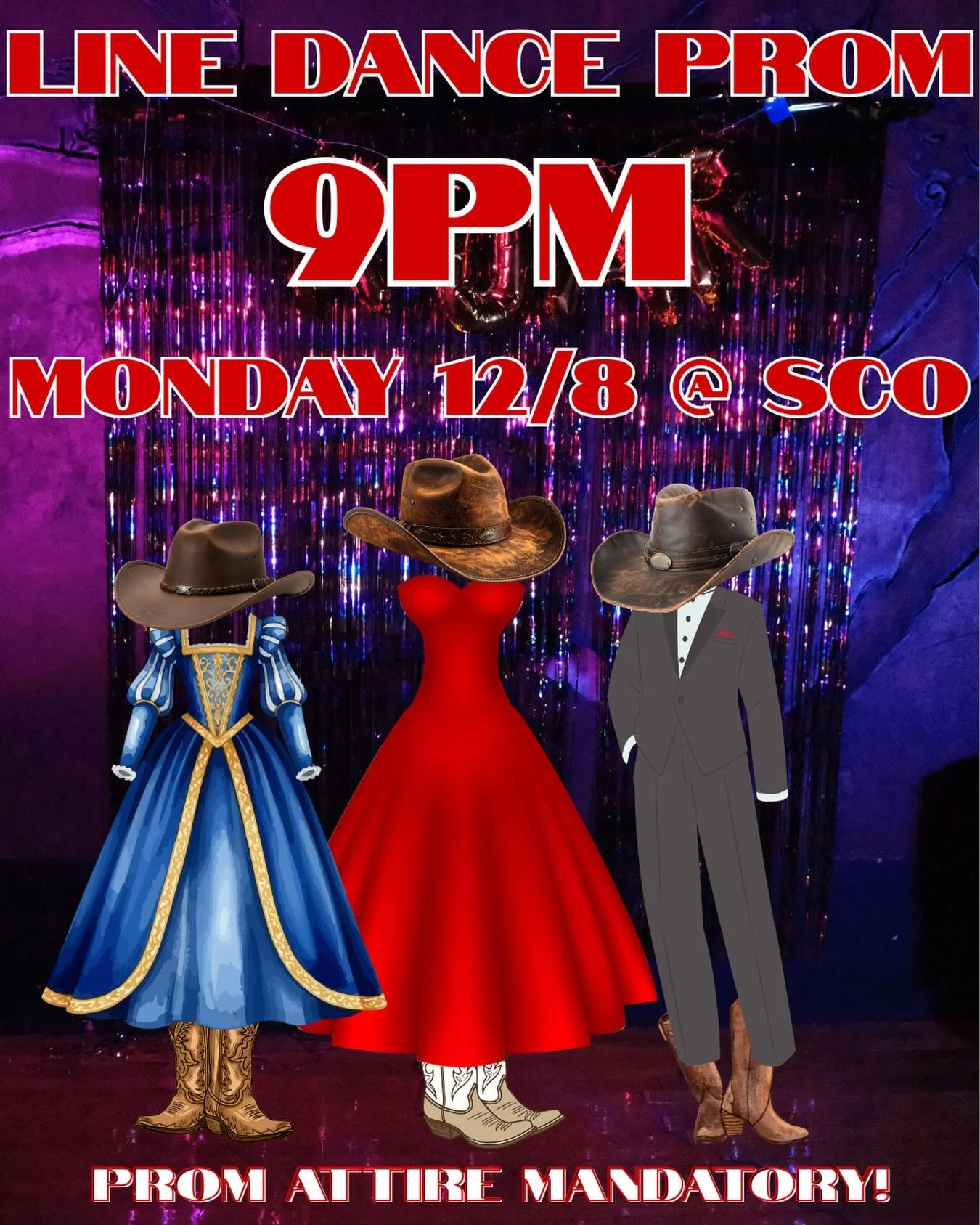 LAST LINE DANCING OF 2025!!!!! Tomorrow night at 9 pm. PROM attire mandatory 🪩🕺