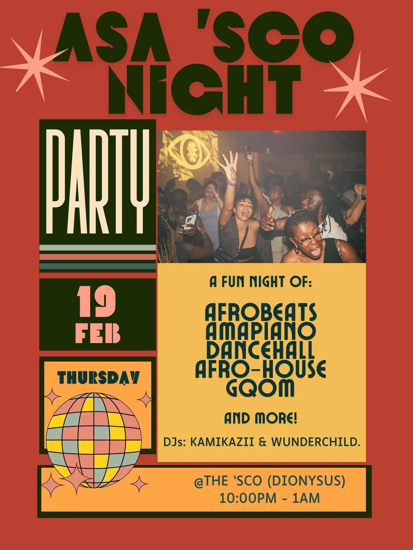 This Thursday, join us as we celebrate the music of Africa and the African diaspora with the African Students&rsquo; Association and Student DJ&rsquo;s Kamikazii and WUNDERCHILD.! Doors open at 10PM!!