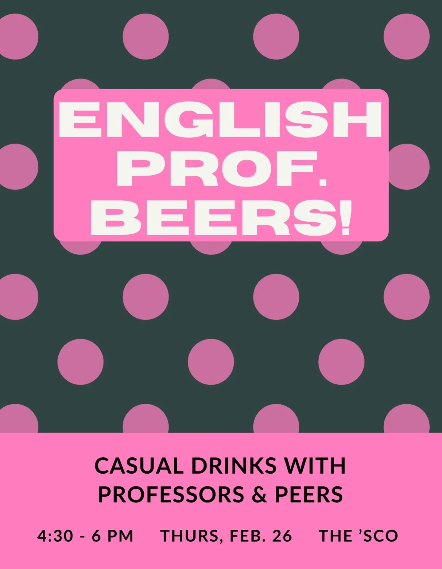 Are you an English major, minor, or interested in getting involved with the department? Join us at Professor Beers &amp; Sodas this Thursday for free popcorn, drinks, games, and conversation! 🍿🍻🎱