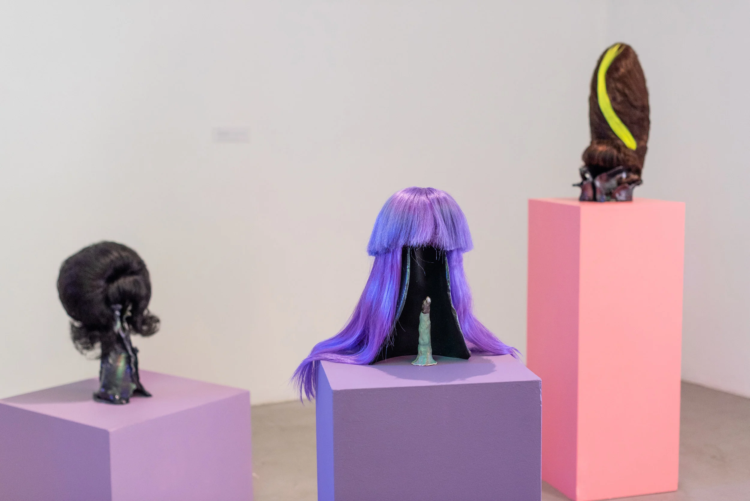Vaginis Head Wig II – IV 2018 Ceramic, paint, custom-made wigs by Rosario Ribera