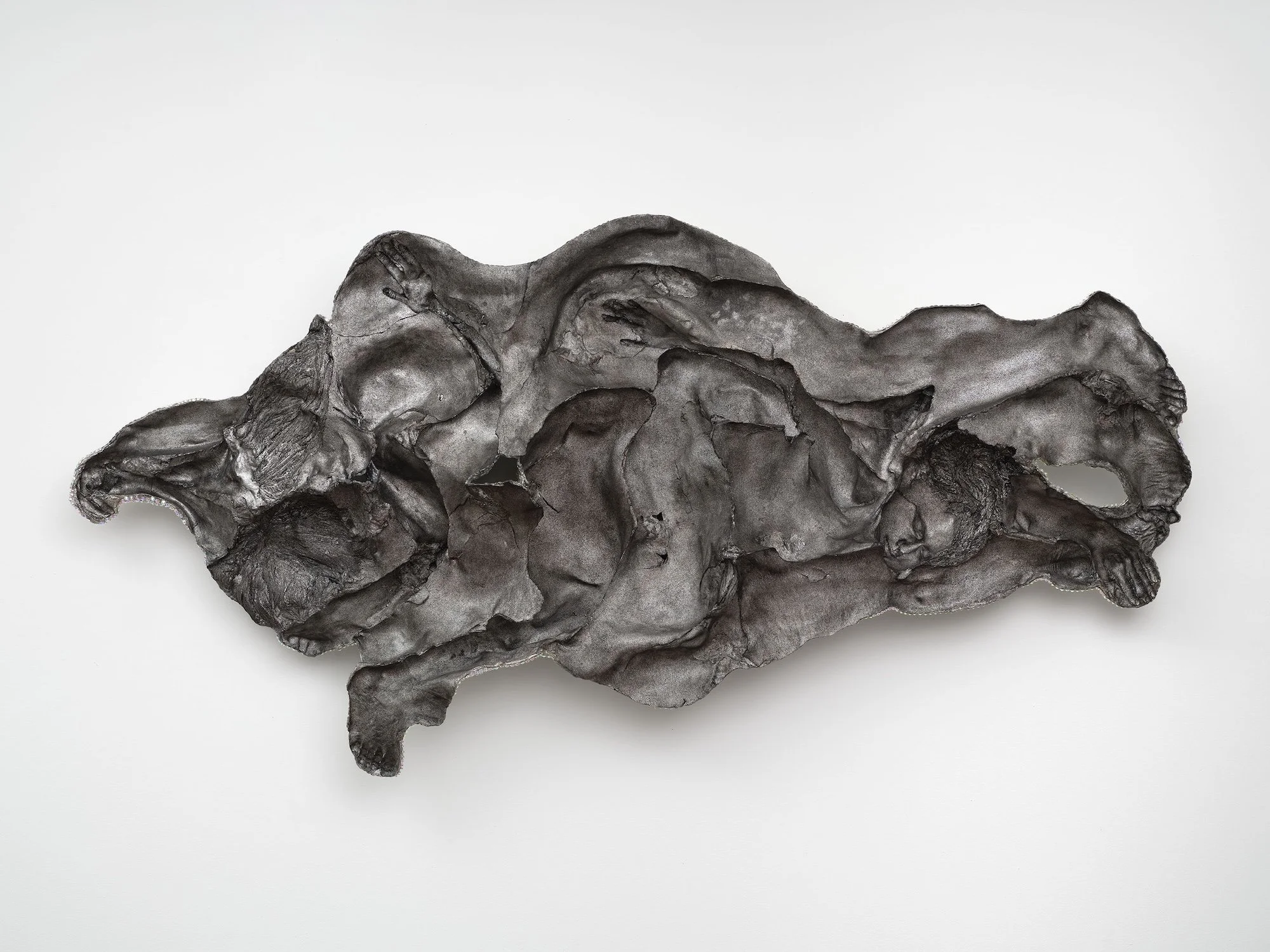  Femmmes (Nic, Toria, Yara), 2025 43 x 89 x 11 in Urethane resin, soil, glitter, rocks, aluminum, nickel silver, glass rhinestones, wax pigment, steel armature 