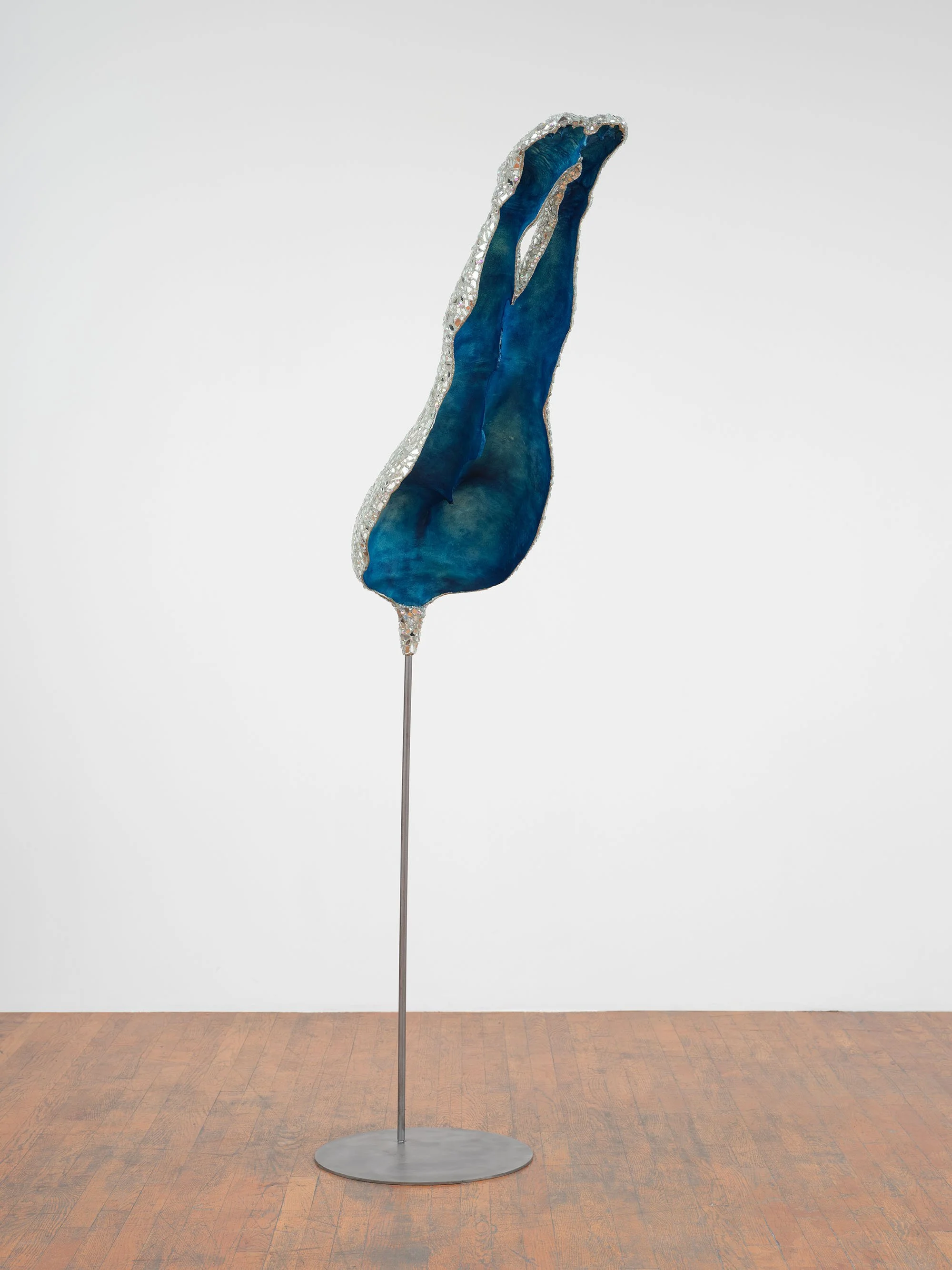  Divine Dive (Jay), 2026 81 ½ x 18 x 36 ½ in Glitter, urethane and epoxy resins, glass mirrors, glass rhinestones, wax pigment, steel armature and base 