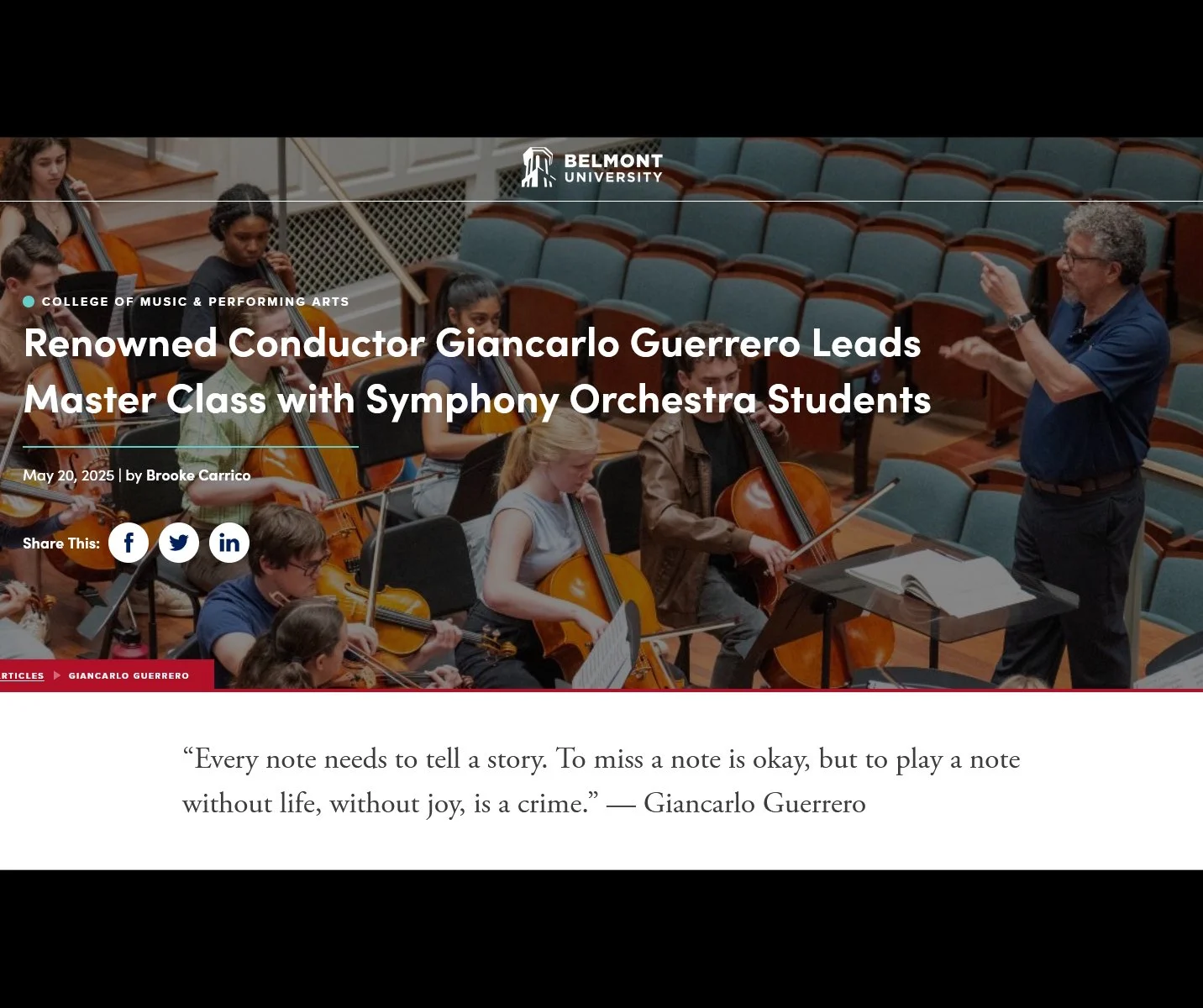 Belmont University: Renowned Conductor Giancarlo Guerrero Least Master Class with Symphony Orchestra Students