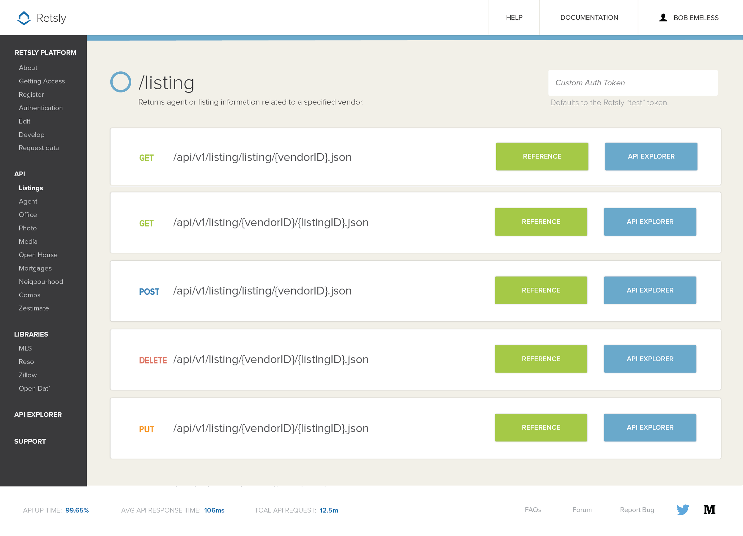 Main api explorer page with all endpoints shown