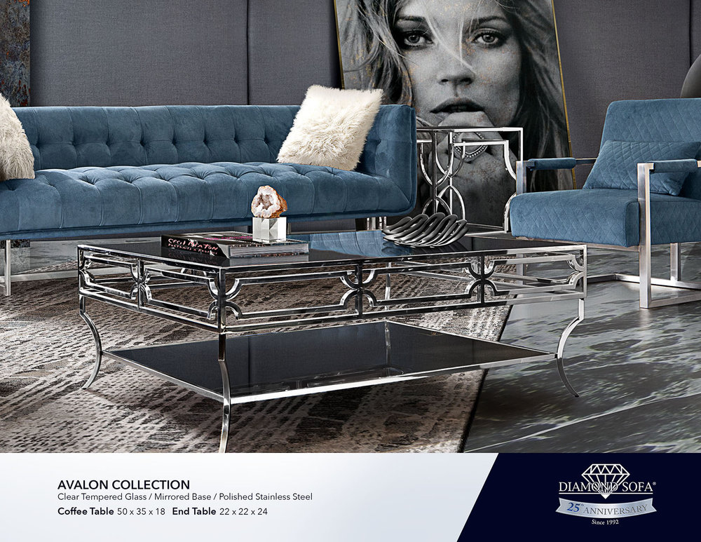 Home Accents Diamond Sofa Home Accents Diamond Sofa, Round Mirrored Coffee Tables With Diamond Gems