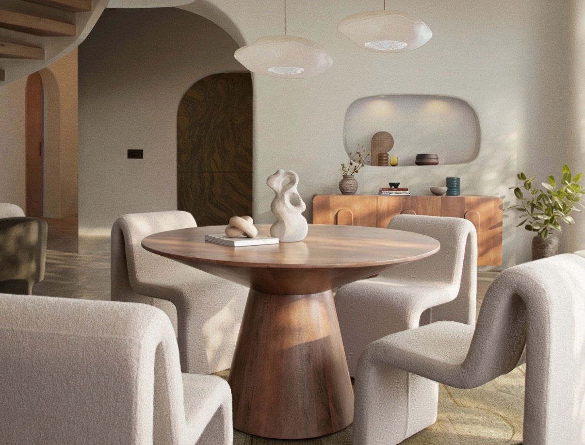 Coming Summer 26 - the NARA collection expands yet again to include a round dining table, ideally scaled with a 51&rdquo; diameter to suit your spaces to dine, to gather in a communal experience. In the same impeccable warmth of the caramel wood tone
