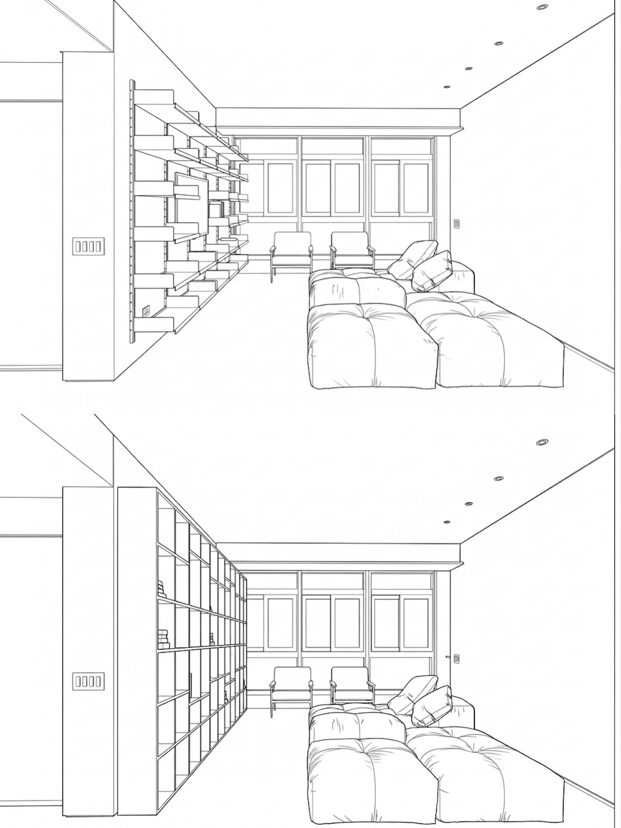 |在簡約設計的空間裡一定要把收藏品還是藏書放在收納櫃裡嗎？

很多人都有收藏書本，特殊珍品，旅行帶回的紀念品等等物件。當這些物品收集到一定的數量，它就可以成為收藏者的個性或是品味的表現，進而成為空間設計美感的一部分。

這裏，我們有很多很多的書要收納。一個很簡單的想法，把這些書展示出來讓客廳的某一個角落可以變成圖書室。本案不使用開放木作櫃的方式來收納，是因為這樣會讓空間變得狹小。完全開放層架式系統可以讓層架後面的牆面外露，讓層架只是牆面上的物件，這樣空間尺寸的感受會比較寬闊。我們選則英國家具品牌