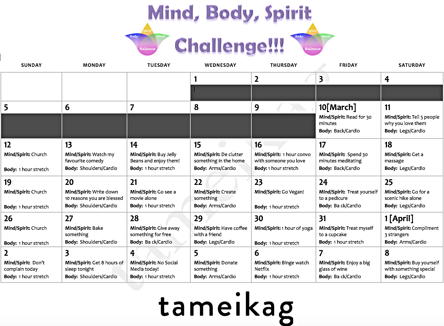 The calendar shows better on a computer screen, if you are on a mobile, be sure to zoom in or rotate your phone to landscape for better viewing.