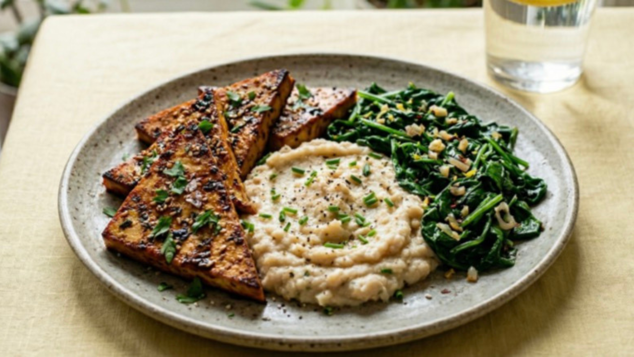Baked Tofu and White Bean Mash