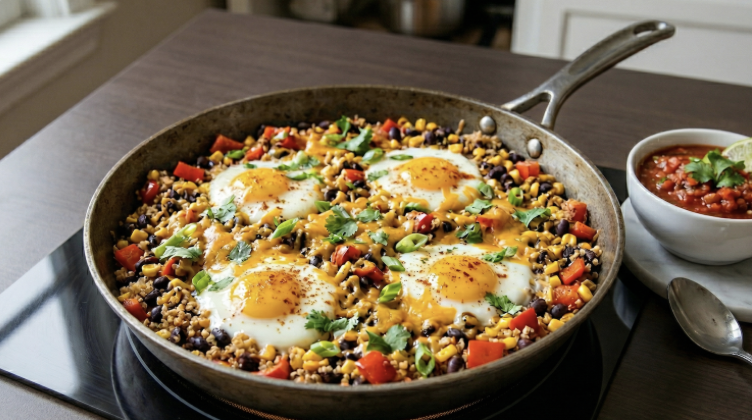 One-Pan Egg, Black Bean & Quinoa Skillet