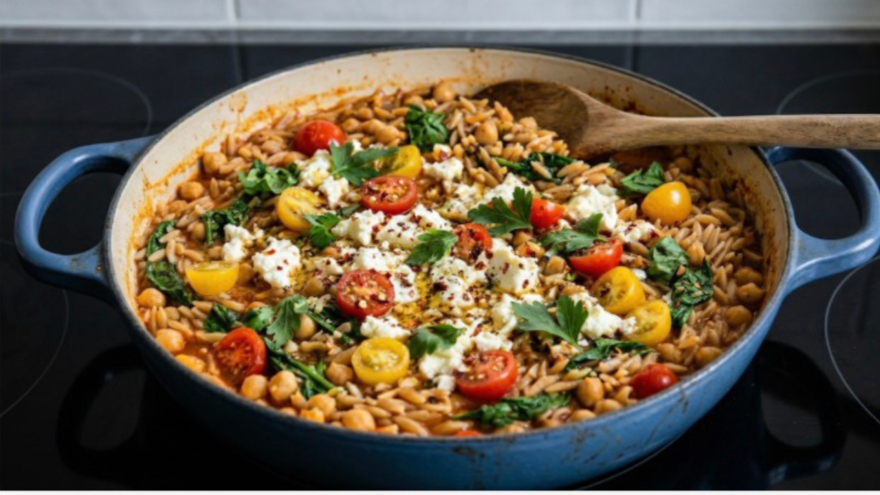 One-Pot Chickpea, Orzo & Feta Skillet