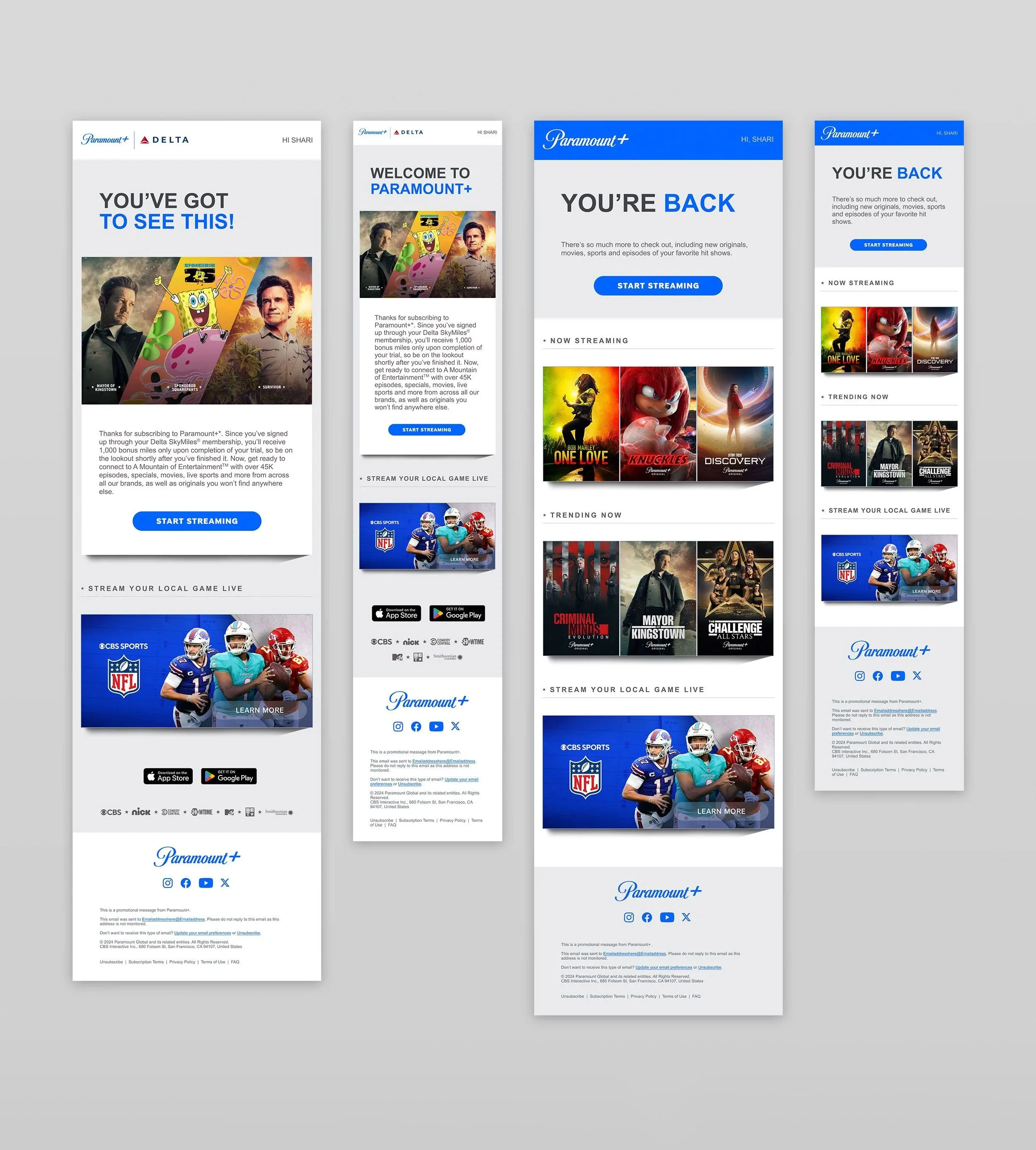  My lifecycle email designs for  Paramount+  onboarding 