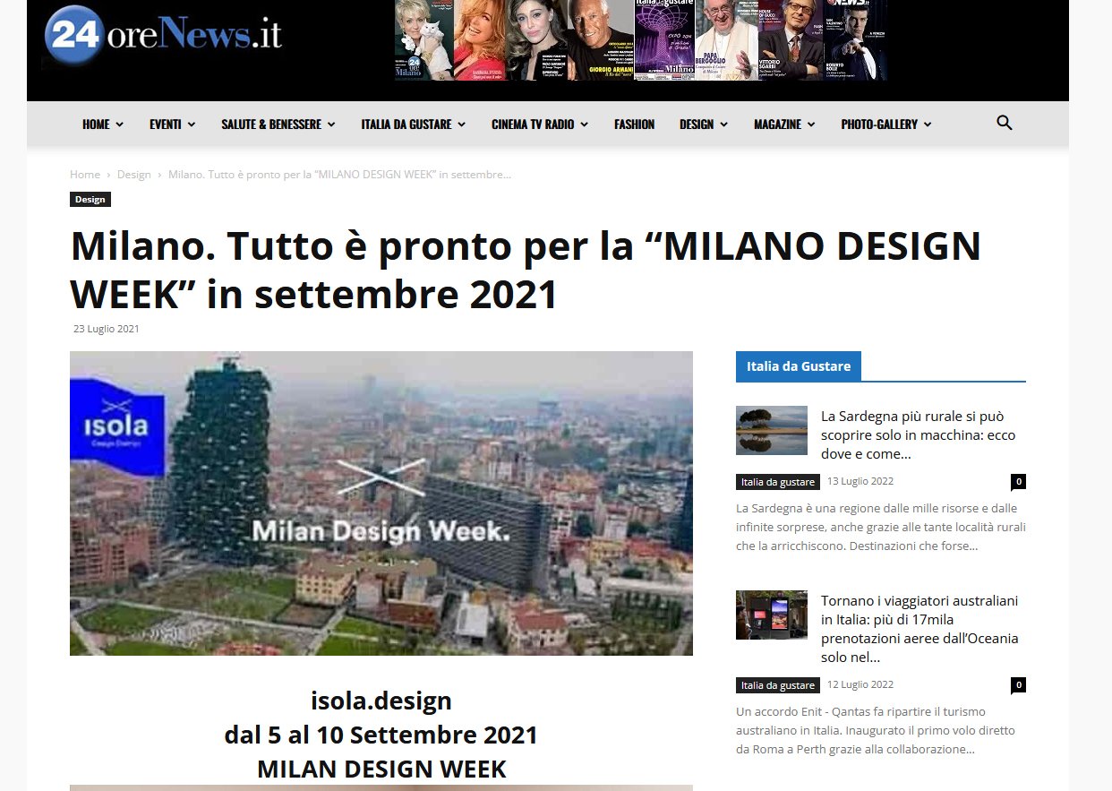 Milano. Tutto è pronto per la “MILANO DESIGN WEEK” in settembre 2021