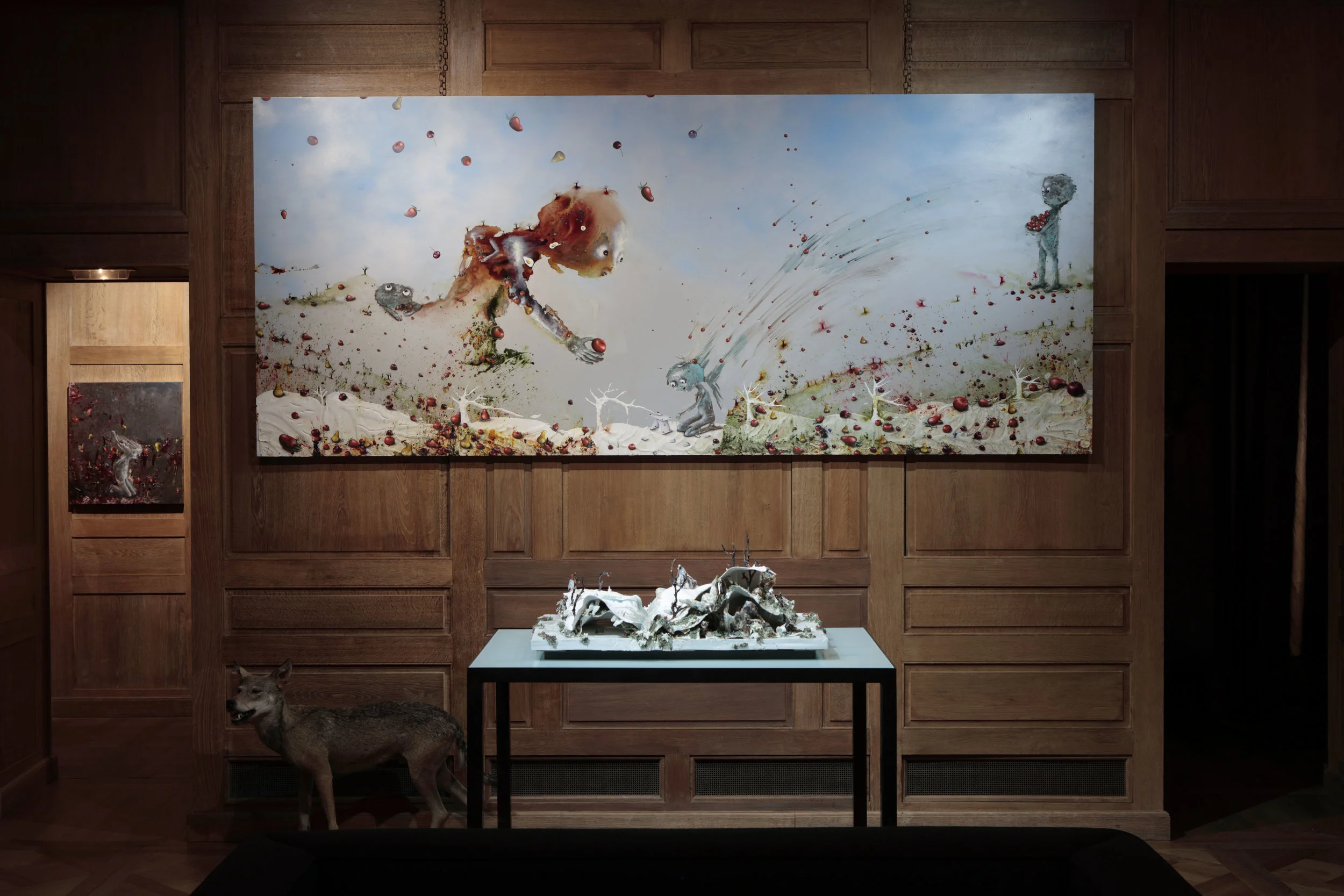 La page blanche de "la vie couvée", 2016, technique mixte sur aluminium anodisé, 150 x 350 cm
