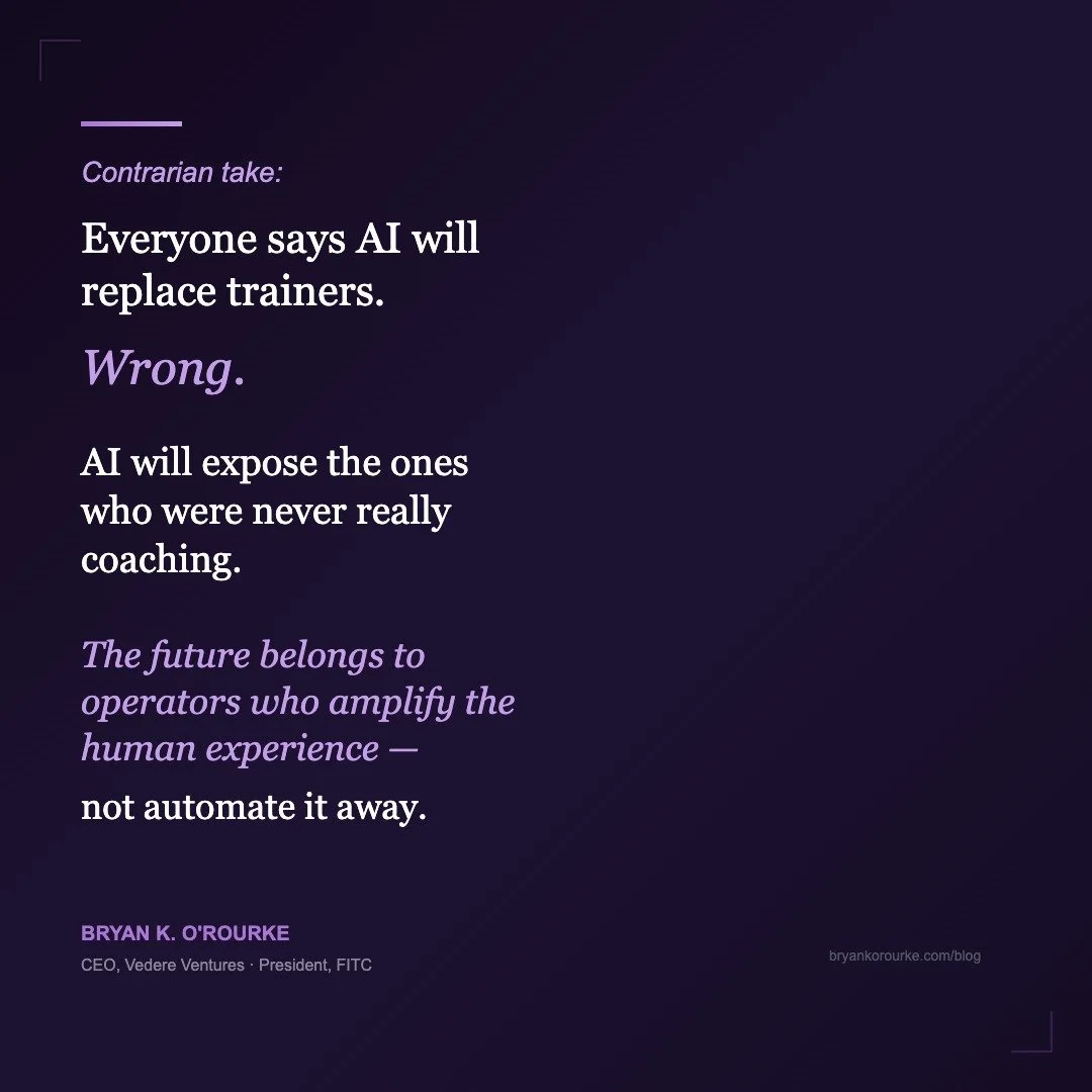 Contrarian take: Everyone says AI will replace trainers. Wrong.

AI will expose the ones who were never really coaching.

The future belongs to operators who amplify the human experience &mdash; not automate it away.

The question isn't whether AI di