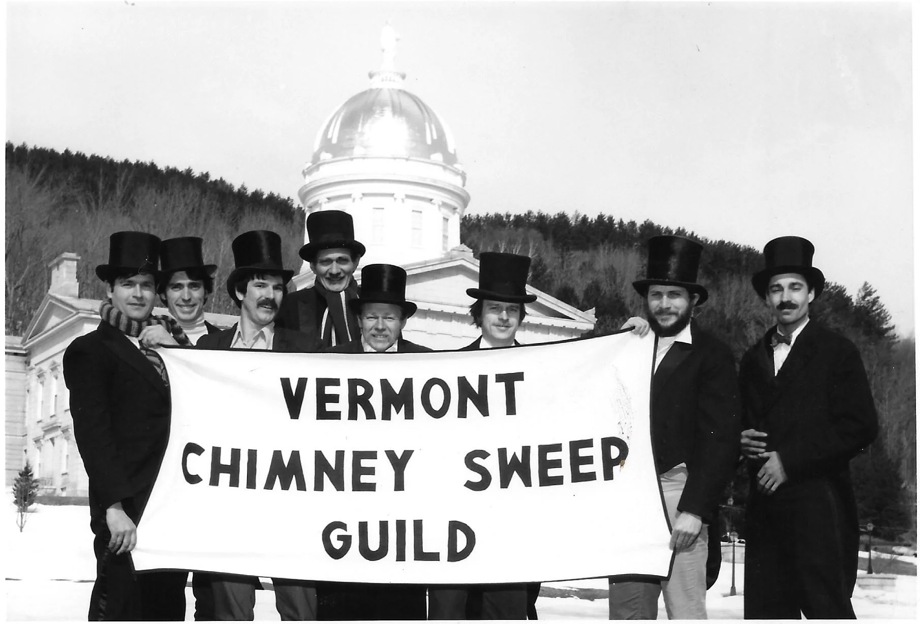 Raymond plagge (3rd from right) posing for a dapper pic with the Vermont Chimney Sweep guild (sometime in the late 70's)
