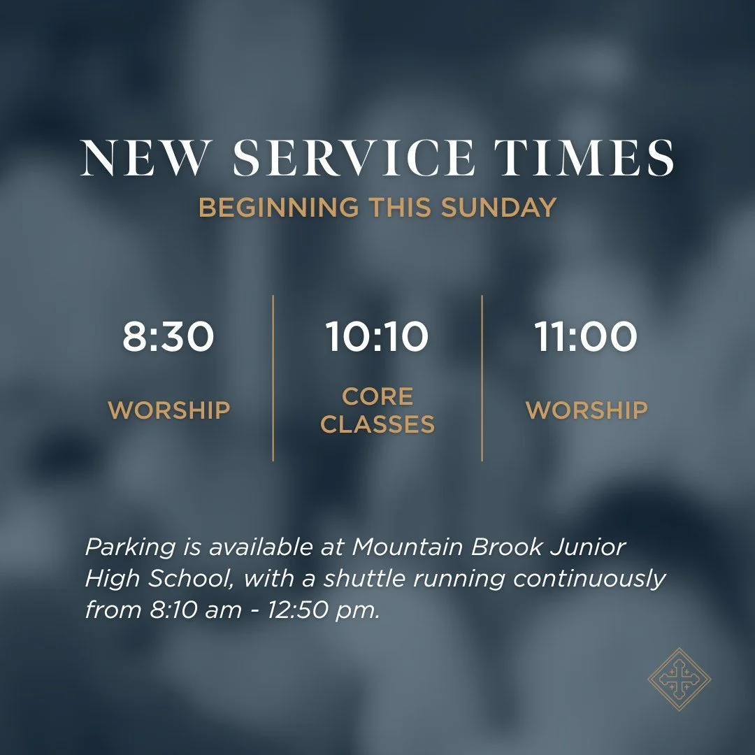 Don't forget that this Sunday, September 14, we are transitioning to our new service times! The first service will take place at 8:30 am, the second service will take place at 11:00 am, and our Core Class hour with offerings for adults, teens, and ch