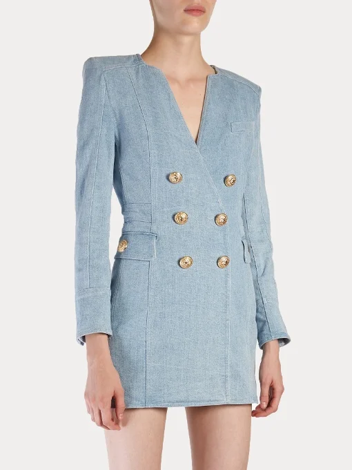 BALMAIN Double Breasted Denim Dress