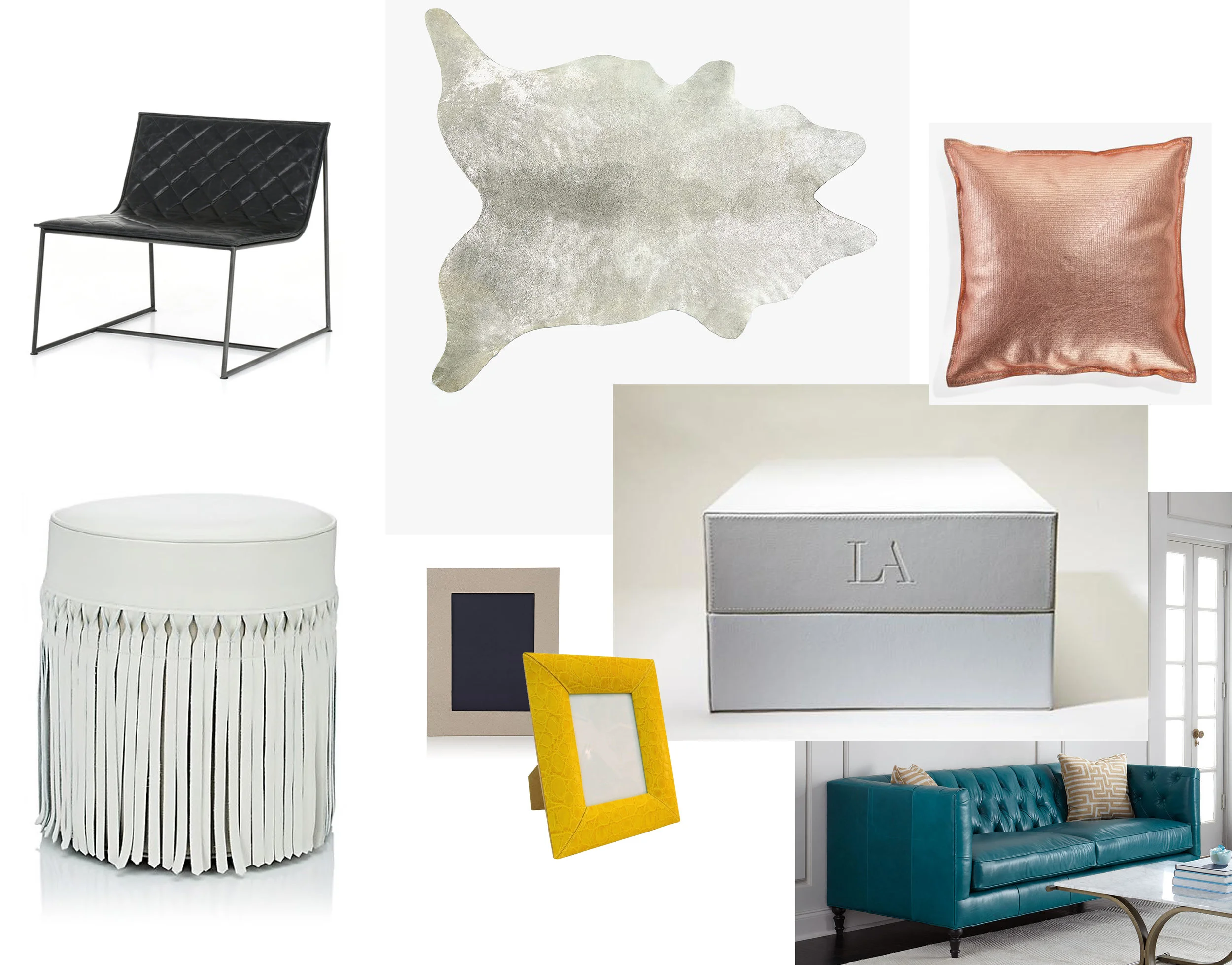 ACCENT CHAIR | SOFA | YELLOW FRAME | NATURAL FRAME | COPPER PILLOW | RUG | LEATHER BOX | STOOL