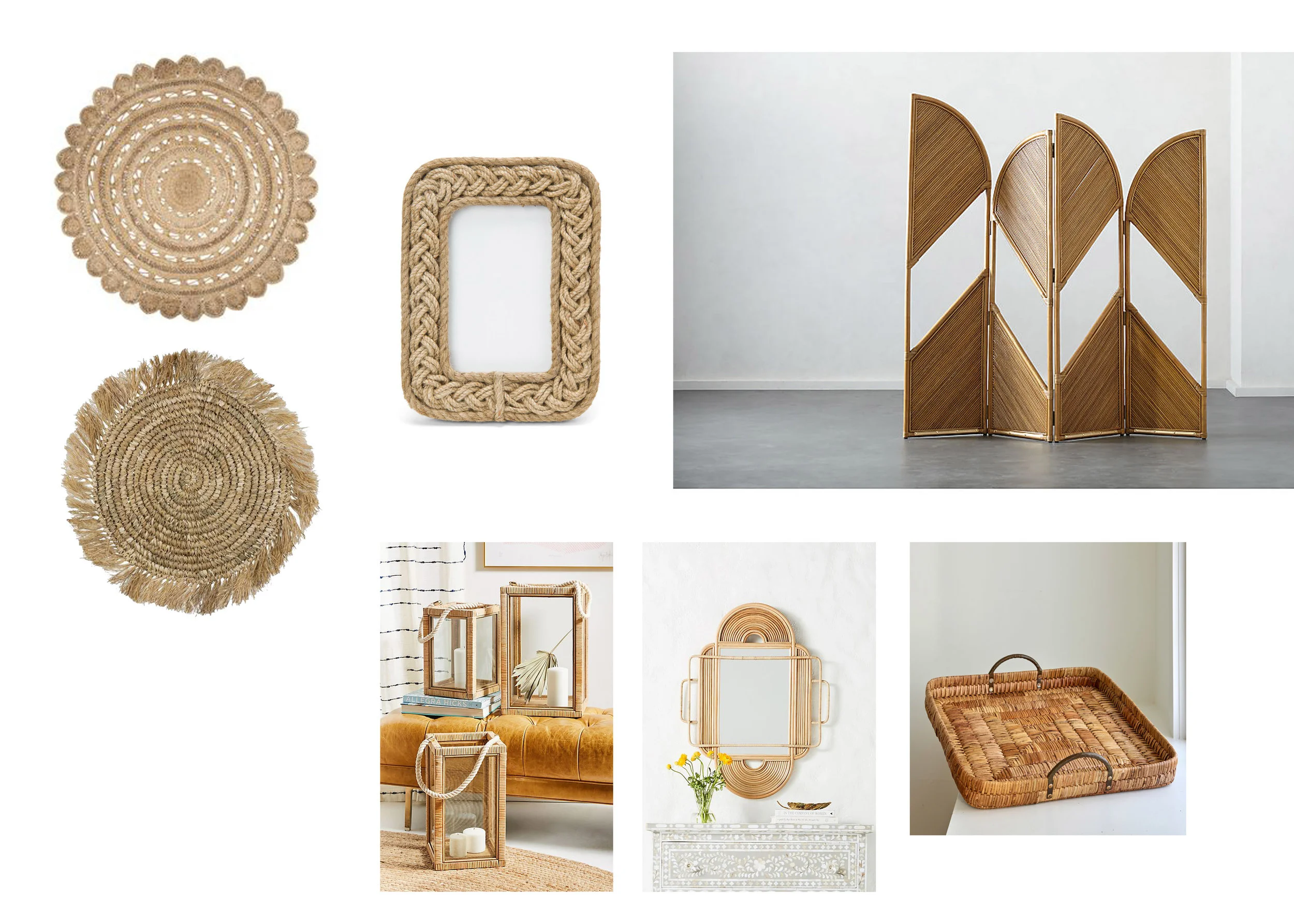 LANTERN | RATTAN MIRROR | ROOM DIVIDER | JUTE RUG | PLACEMAT | FRAME | TRAY